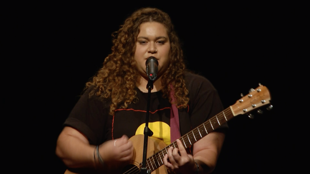live video stream of Waverney Yasso performing with guitar at TEDxBrisbane 2017. Live streamed by Queensland Live Streaming